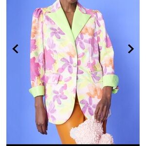 JAYLEY Floral Faux Suede and Eco Leather Women's Blazer Size S/M